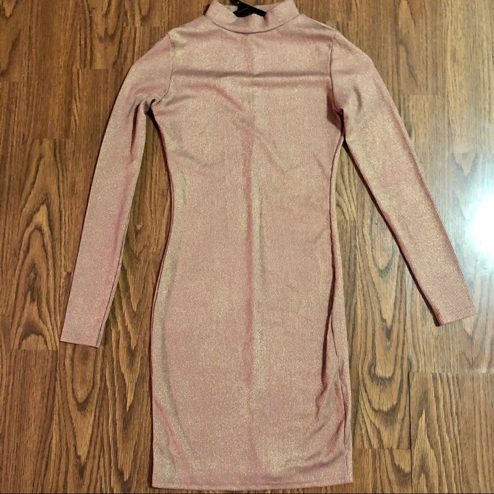 Pink & gold bodycon mock neck dress
